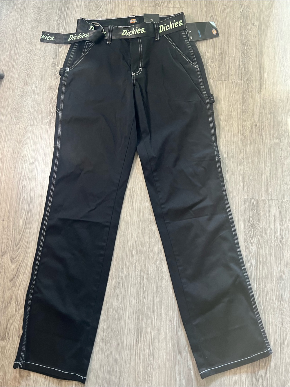 Dickies Black Straight Cut Jeans with White Contrast Stitching With Belt Size 24